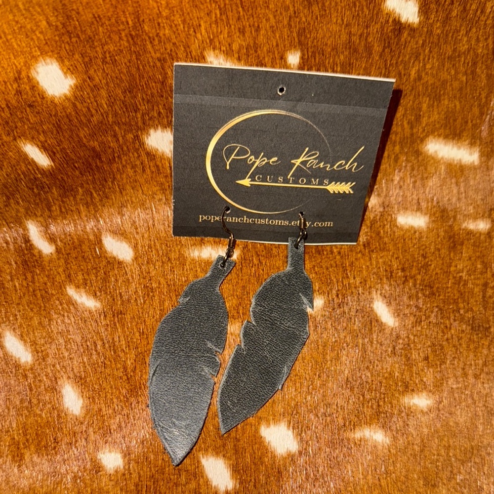 Pope Ranch Customs Gray Feather Earrings